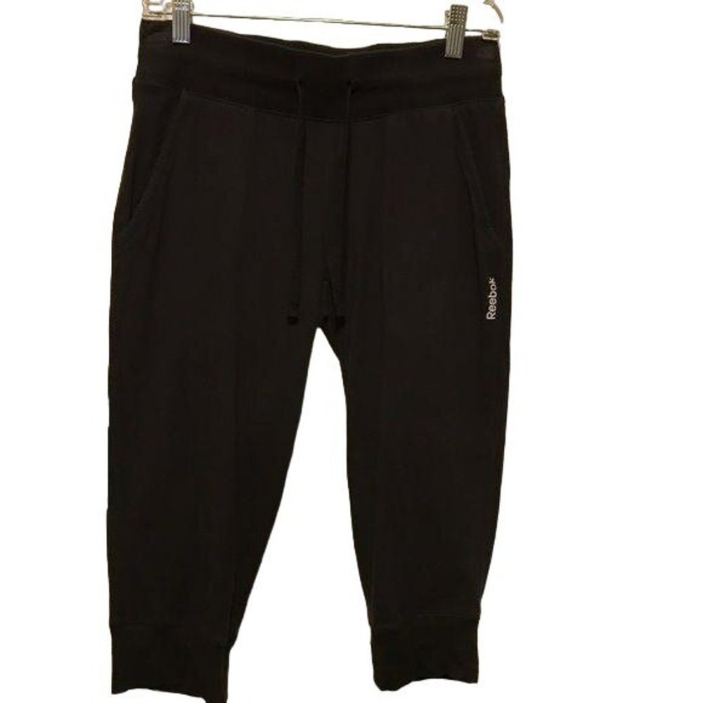 Reebok Black Tie Waist Capri Cotton Size Small